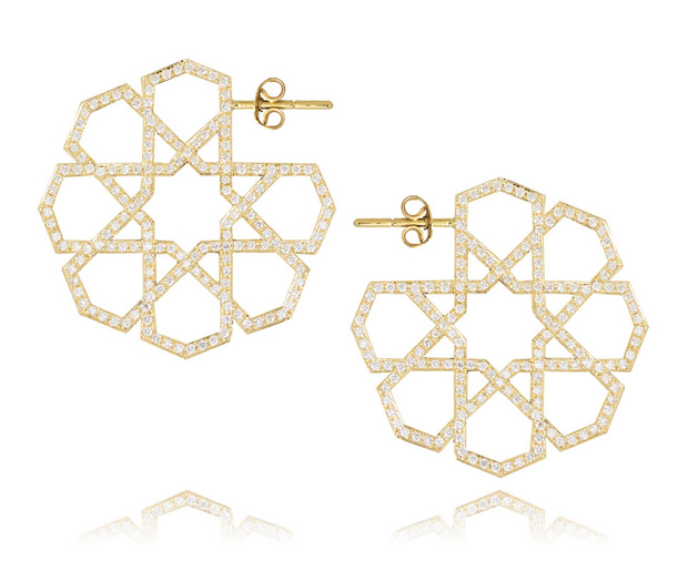 گوشواره های کوچک عربی Arabesque Deco از طلا و الماس