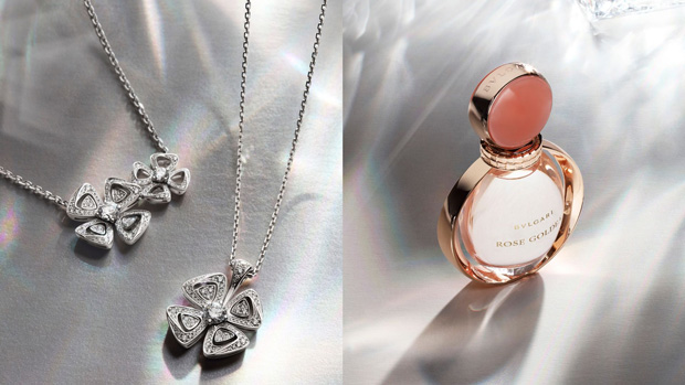 سمت چپ مجموعه جواهرات Fiorever ، سمت راست عطر گل رز Goldea Blossom Delight